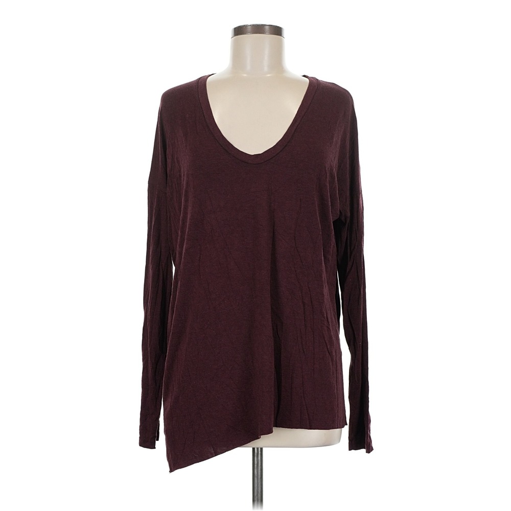 Wilfred Long Sleeve Top Women Medium Burgundy Wine Scoop Neck High-Low Hem